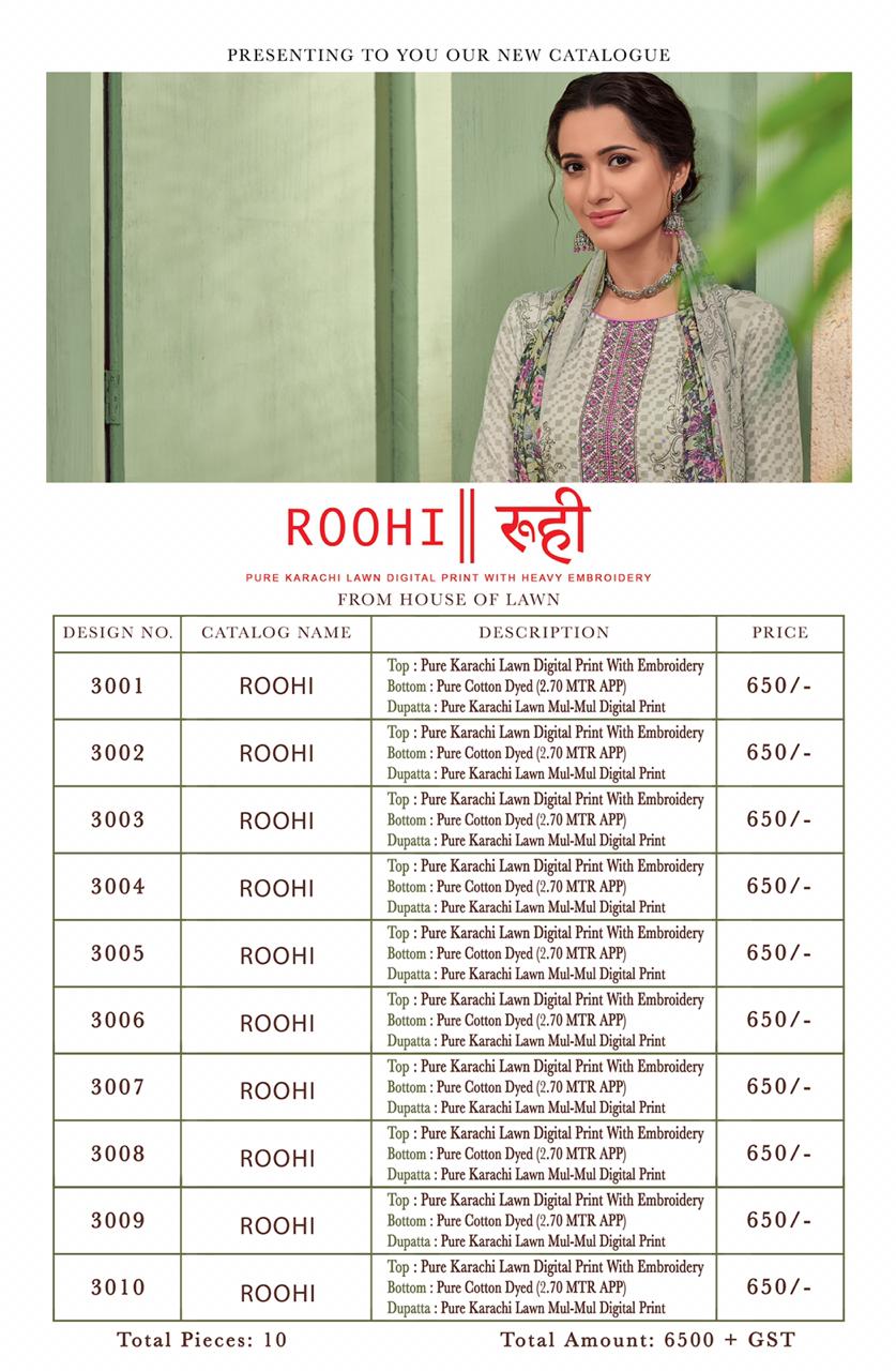 House Of Lawn Roohi Jam Satin Designer 3001-3010 Series Suit In Surat Market