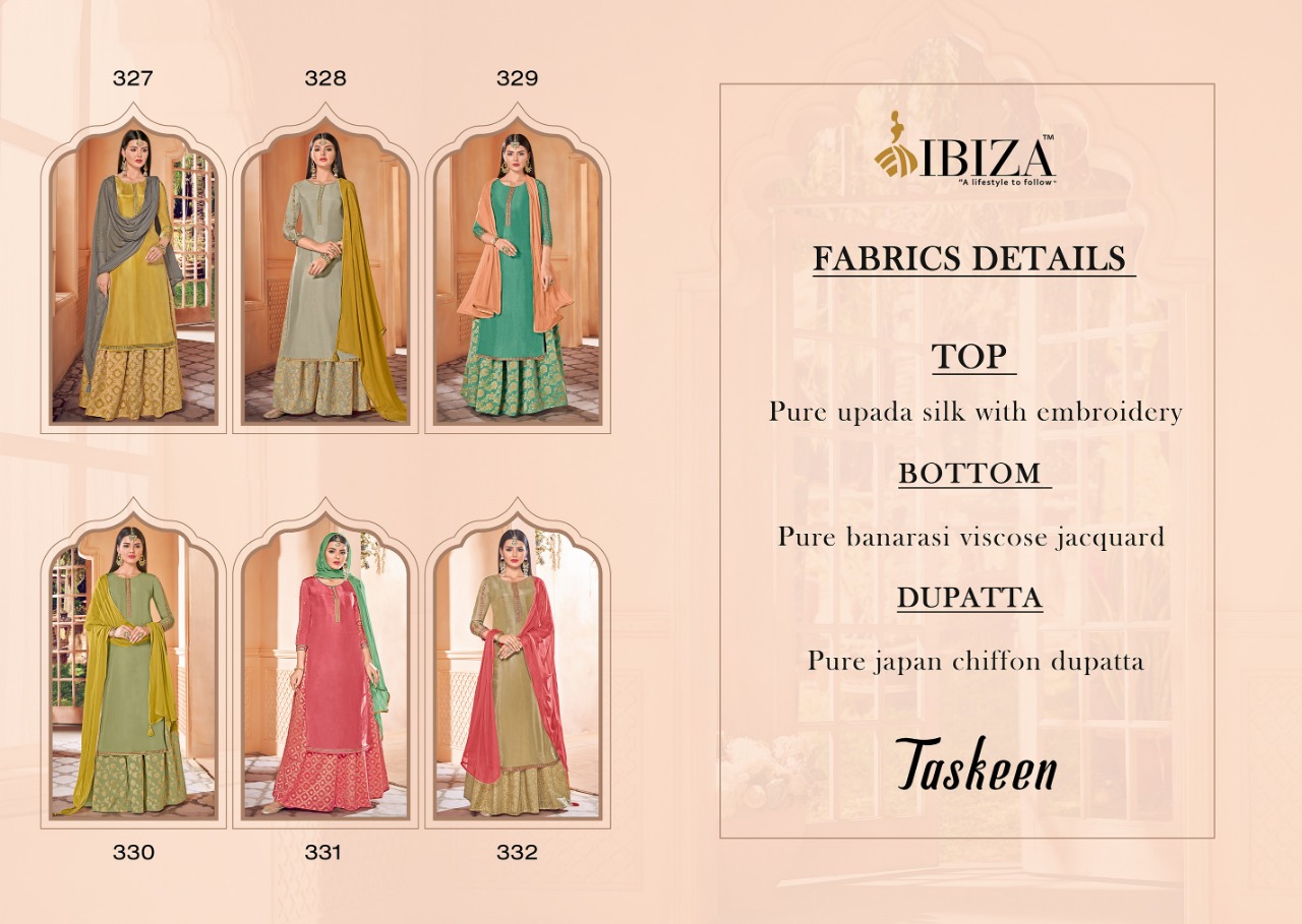 Ibiza Taskeen 327-332 Series Pure Upada Silk Ladies Salwar Suits Catalog