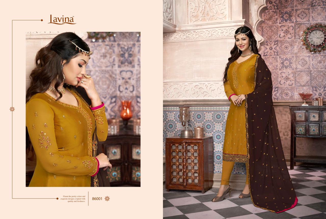Lavina Launch Lavina Vol 86 Satin Georgette Heavy Embroidery Work Suit Exported