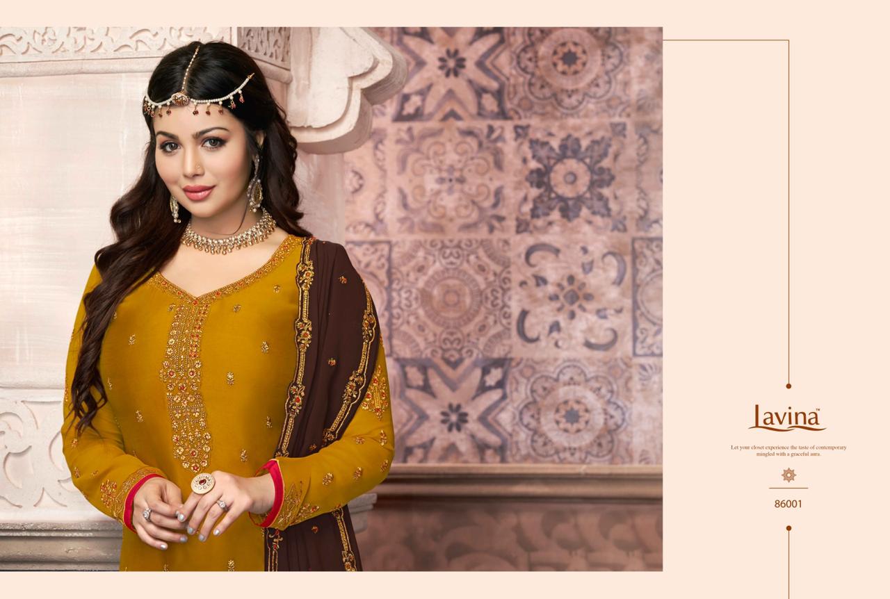 Lavina Launch Lavina Vol 86 Satin Georgette Heavy Embroidery Work Suit Exported