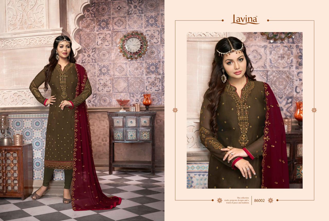 Lavina Launch Lavina Vol 86 Satin Georgette Heavy Embroidery Work Suit Exported