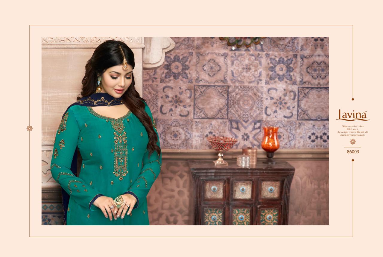 Lavina Launch Lavina Vol 86 Satin Georgette Heavy Embroidery Work Suit Exported