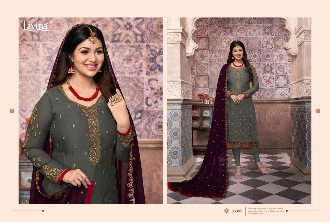 Lavina Launch Lavina Vol 86 Satin Georgette Heavy Embroidery Work Suit Exported