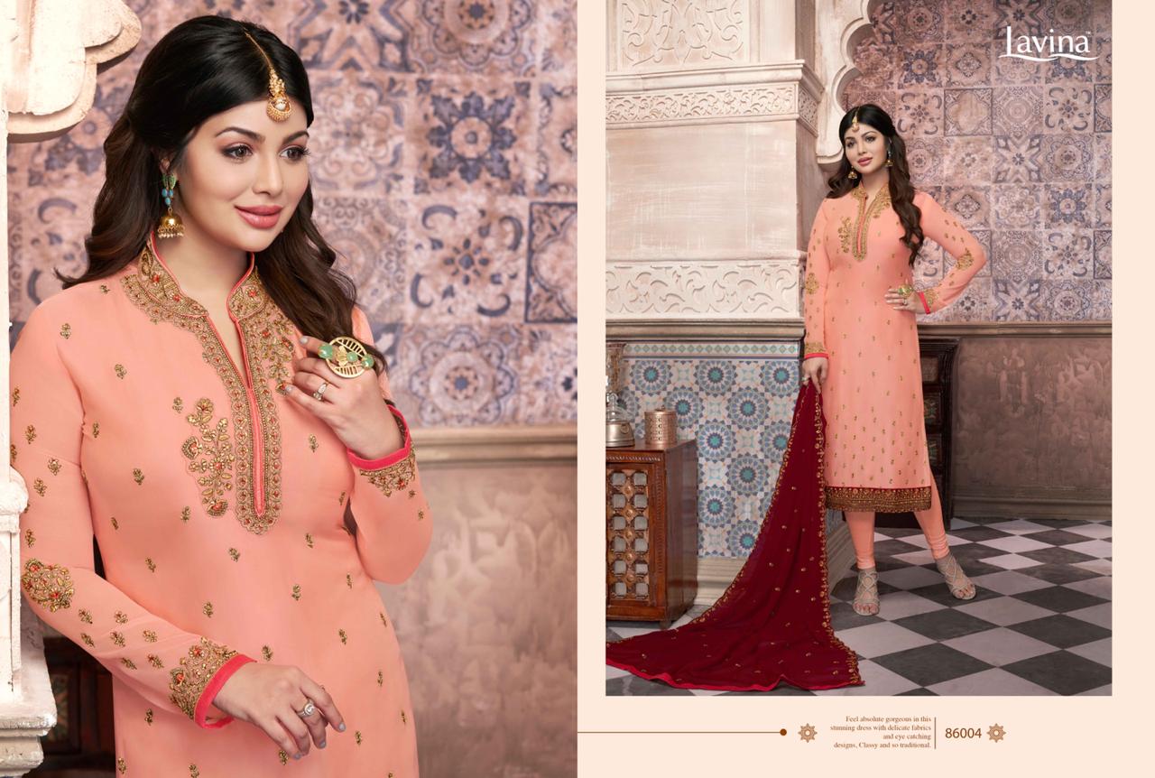 Lavina Launch Lavina Vol 86 Satin Georgette Heavy Embroidery Work Suit Exported