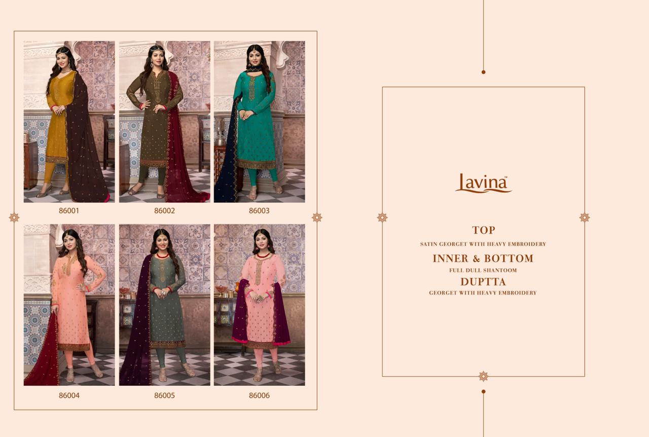 Lavina Launch Lavina Vol 86 Satin Georgette Heavy Embroidery Work Suit Exported
