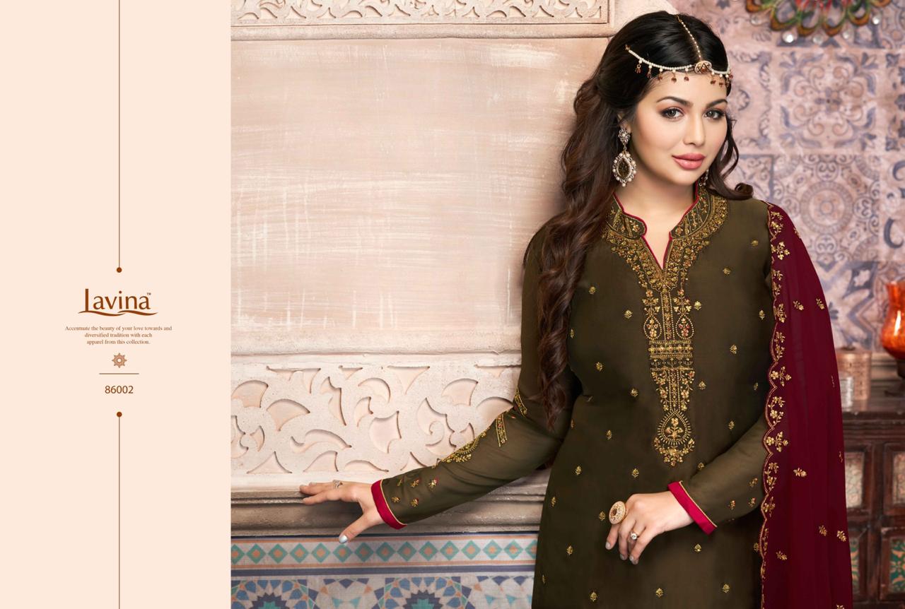 Lavina Launch Lavina Vol 86 Satin Georgette Heavy Embroidery Work Suit Exported