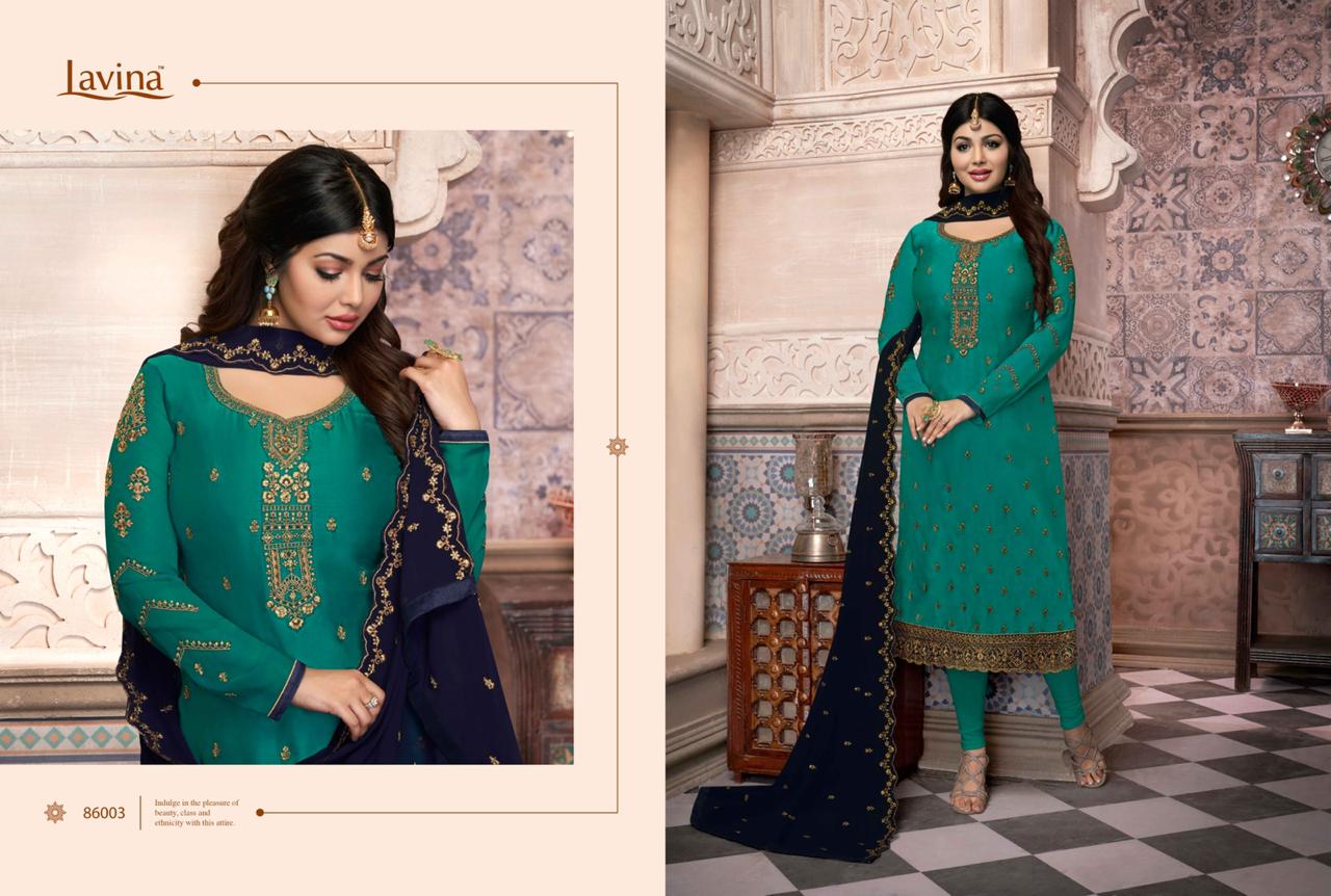 Lavina Launch Lavina Vol 86 Satin Georgette Heavy Embroidery Work Suit Exported