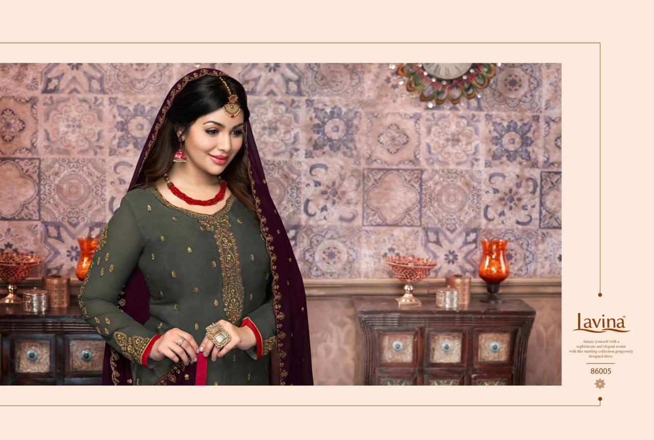 Lavina Launch Lavina Vol 86 Satin Georgette Heavy Embroidery Work Suit Exported