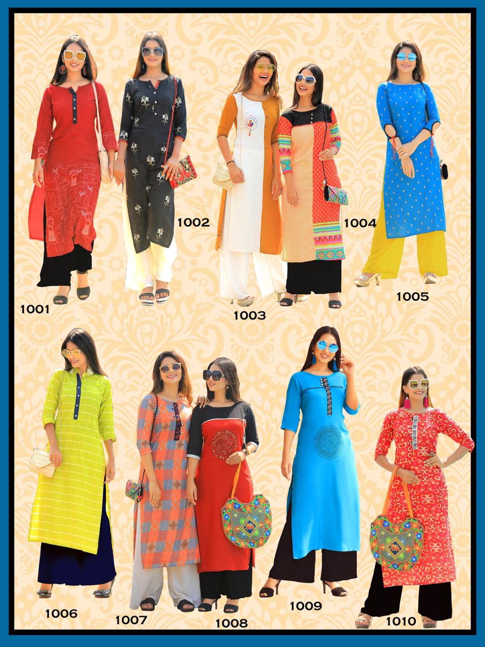 Pk Launch Sparkle Heavy Rayon Kurti With Work Wholesale Exporter In India