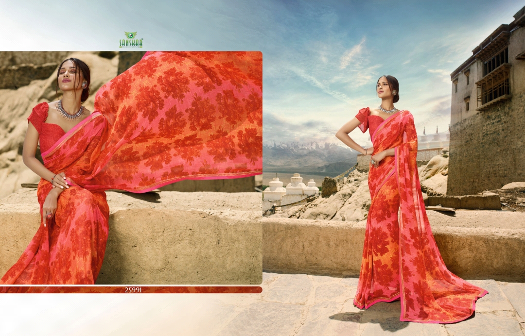 Sanskar Tex Print Suhane Pal Vol 19 Georgette Formal Wear Saree Trader