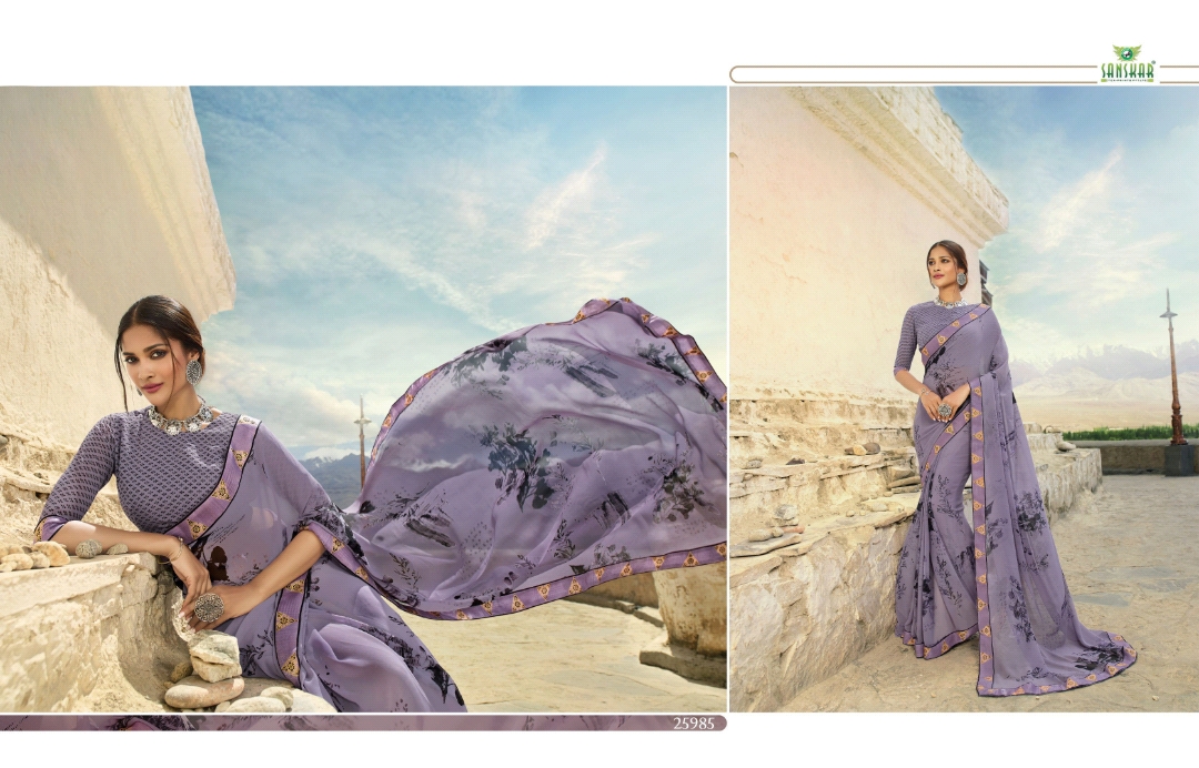 Sanskar Tex Print Suhane Pal Vol 19 Georgette Formal Wear Saree Trader