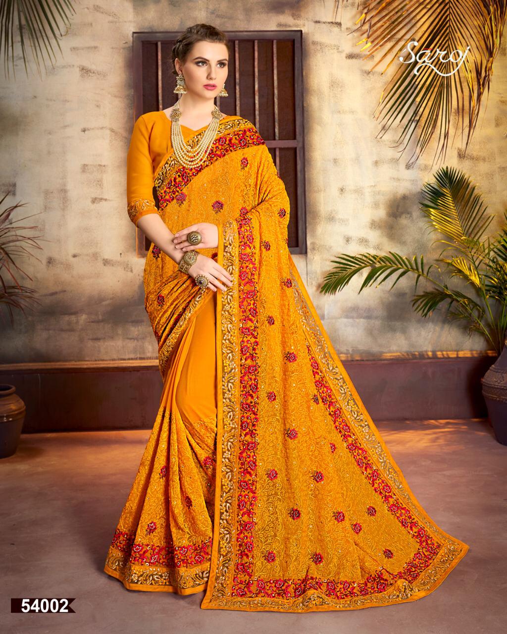 Saroj Sabrina Georgette With Jaal Work Party Wear Saree Wholesale Price
