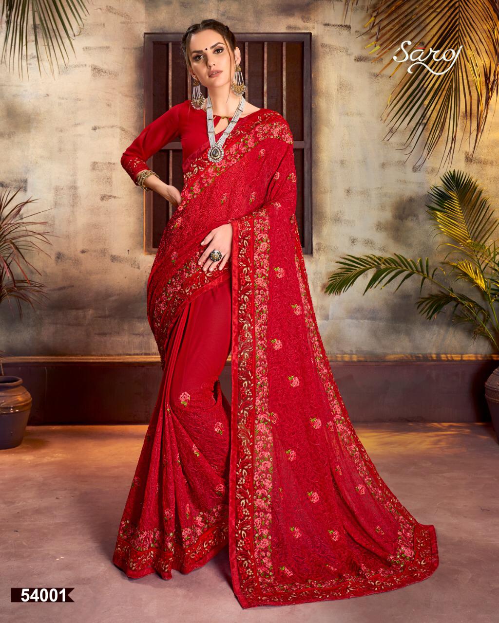 Saroj Sabrina Georgette With Jaal Work Party Wear Saree Wholesale Price