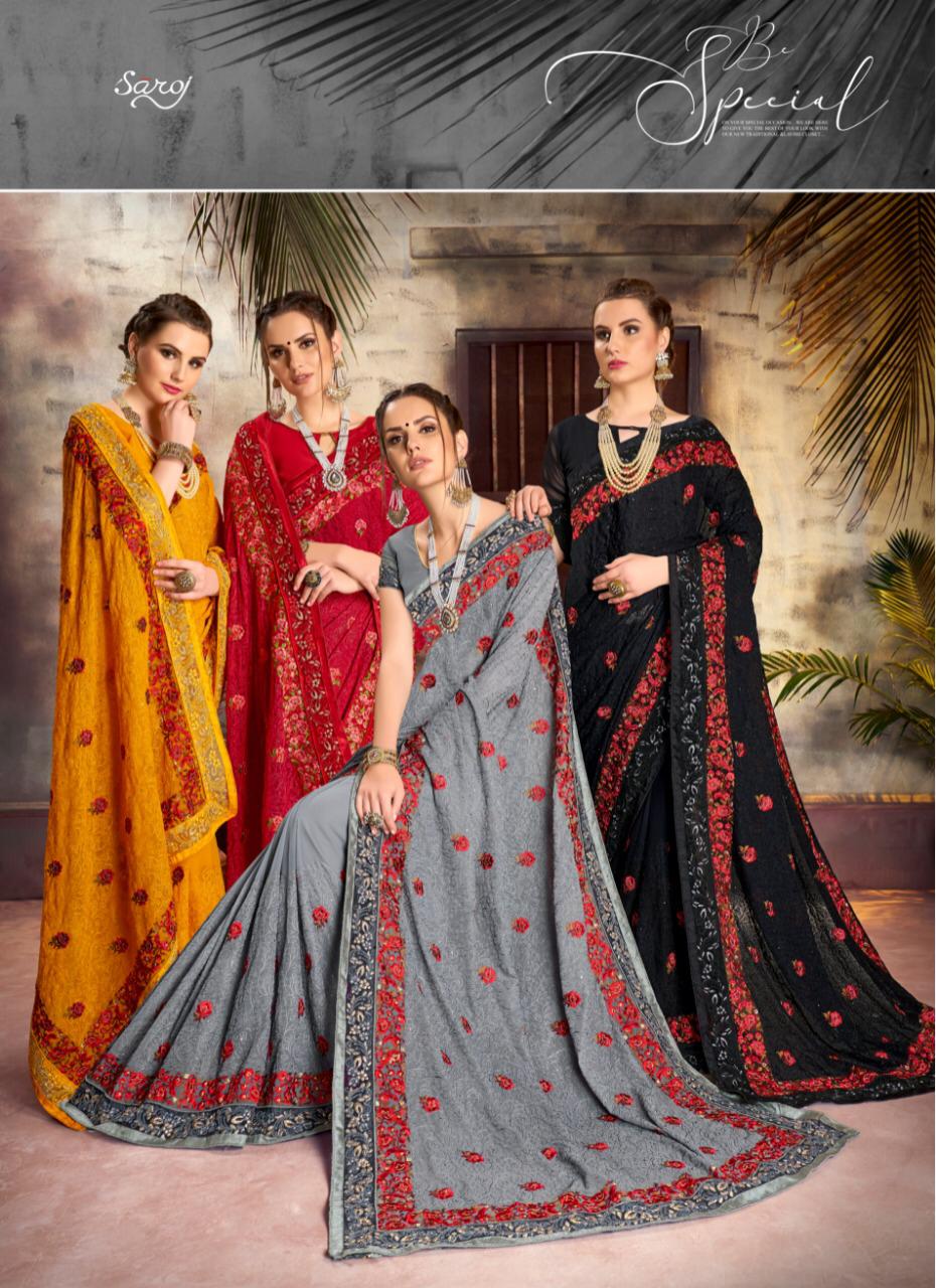 Saroj Sabrina Georgette With Jaal Work Party Wear Saree Wholesale Price