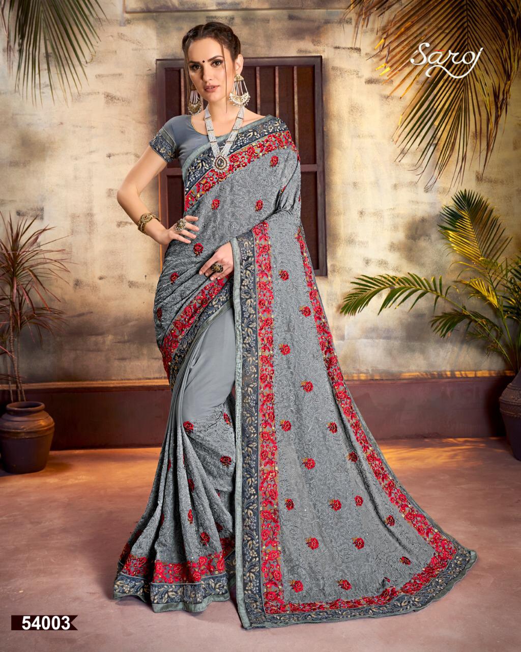 Saroj Sabrina Georgette With Jaal Work Party Wear Saree Wholesale Price