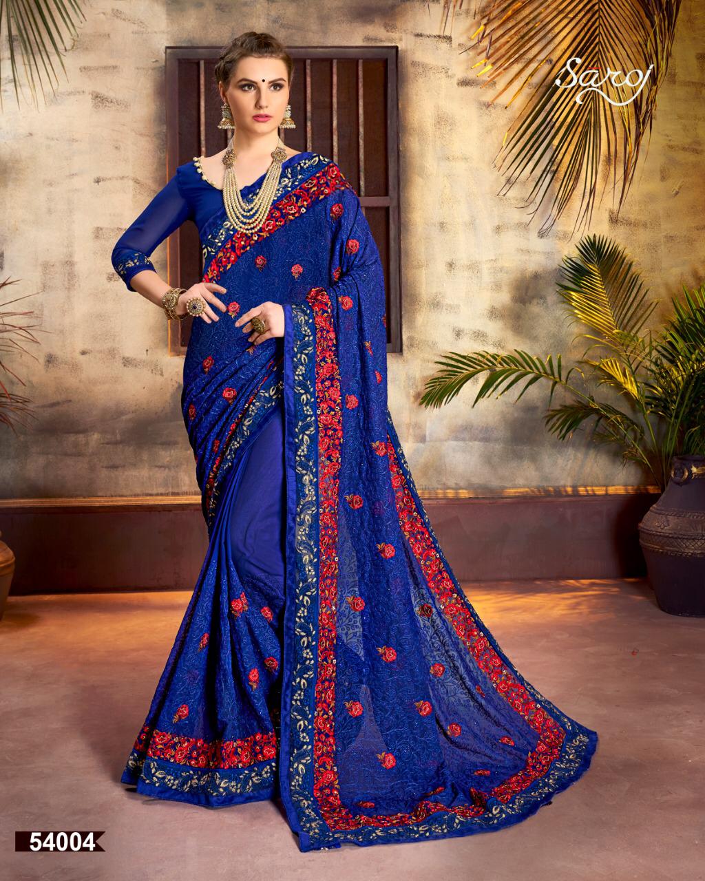 Saroj Sabrina Georgette With Jaal Work Party Wear Saree Wholesale Price