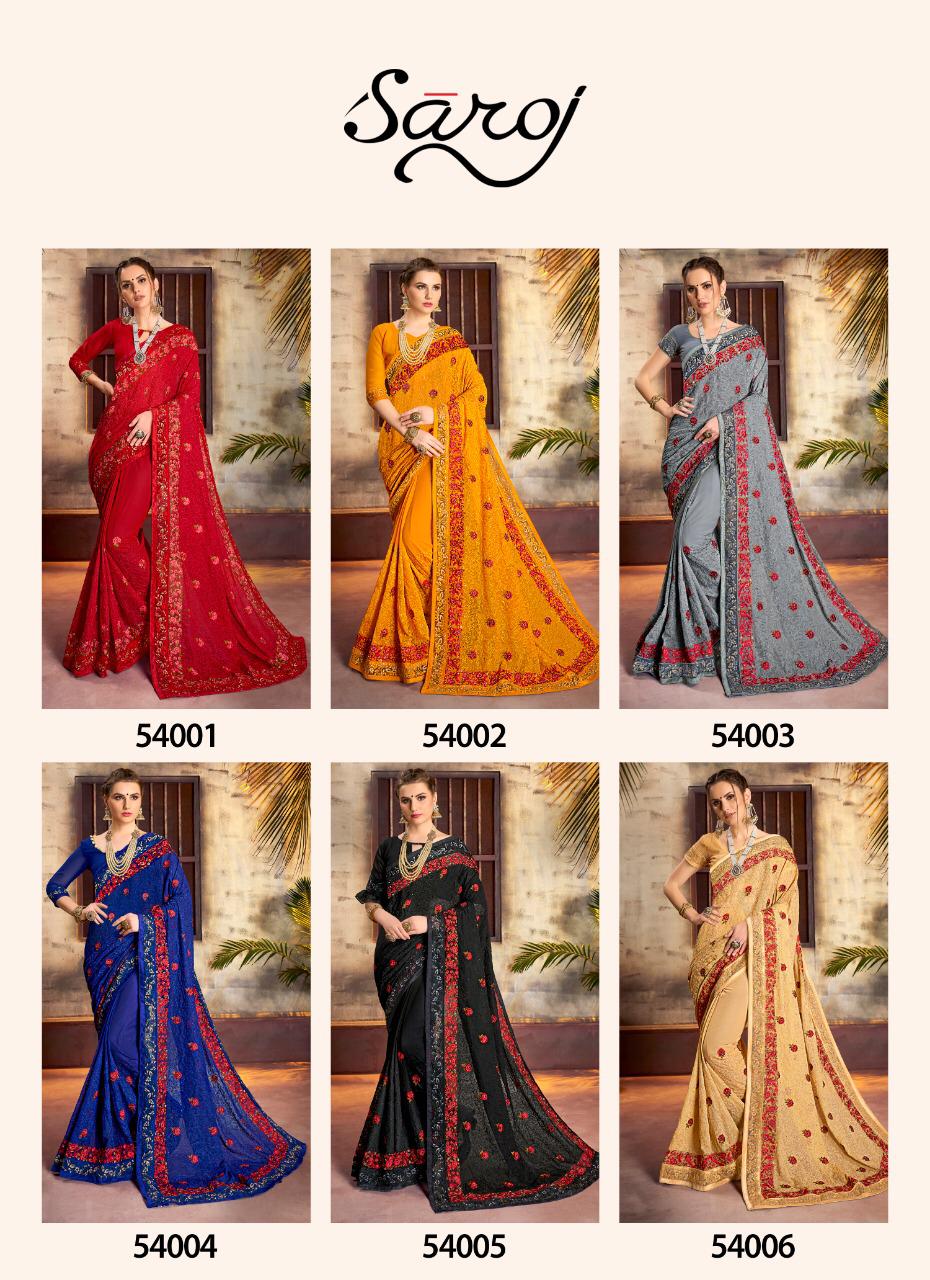Saroj Sabrina Georgette With Jaal Work Party Wear Saree Wholesale Price