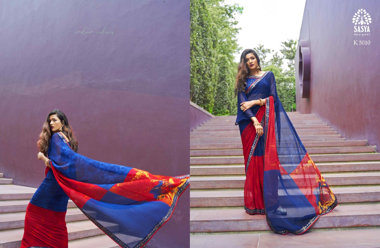 Sasya Designer Sajana Bember Georgette With Fancy Border Saree Supplier