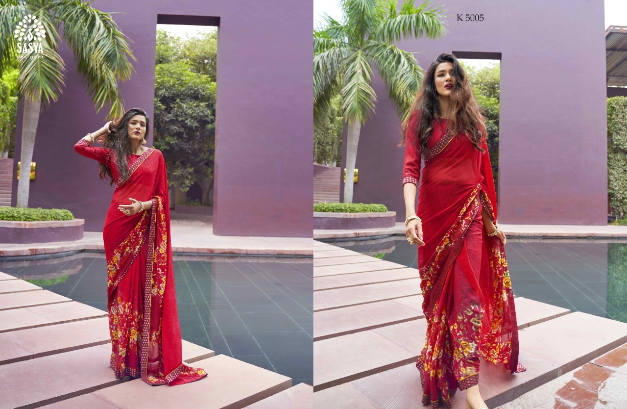 Sasya Designer Sajana Bember Georgette With Fancy Border Saree Supplier