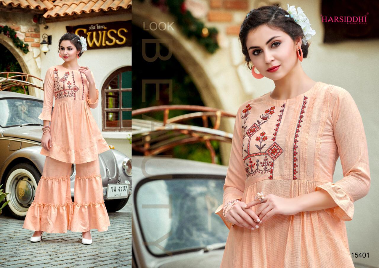 Shri Harsiddhi Styles Glamors Cotton Linen Exclusive Aari Work Top With Plazzo Dealer