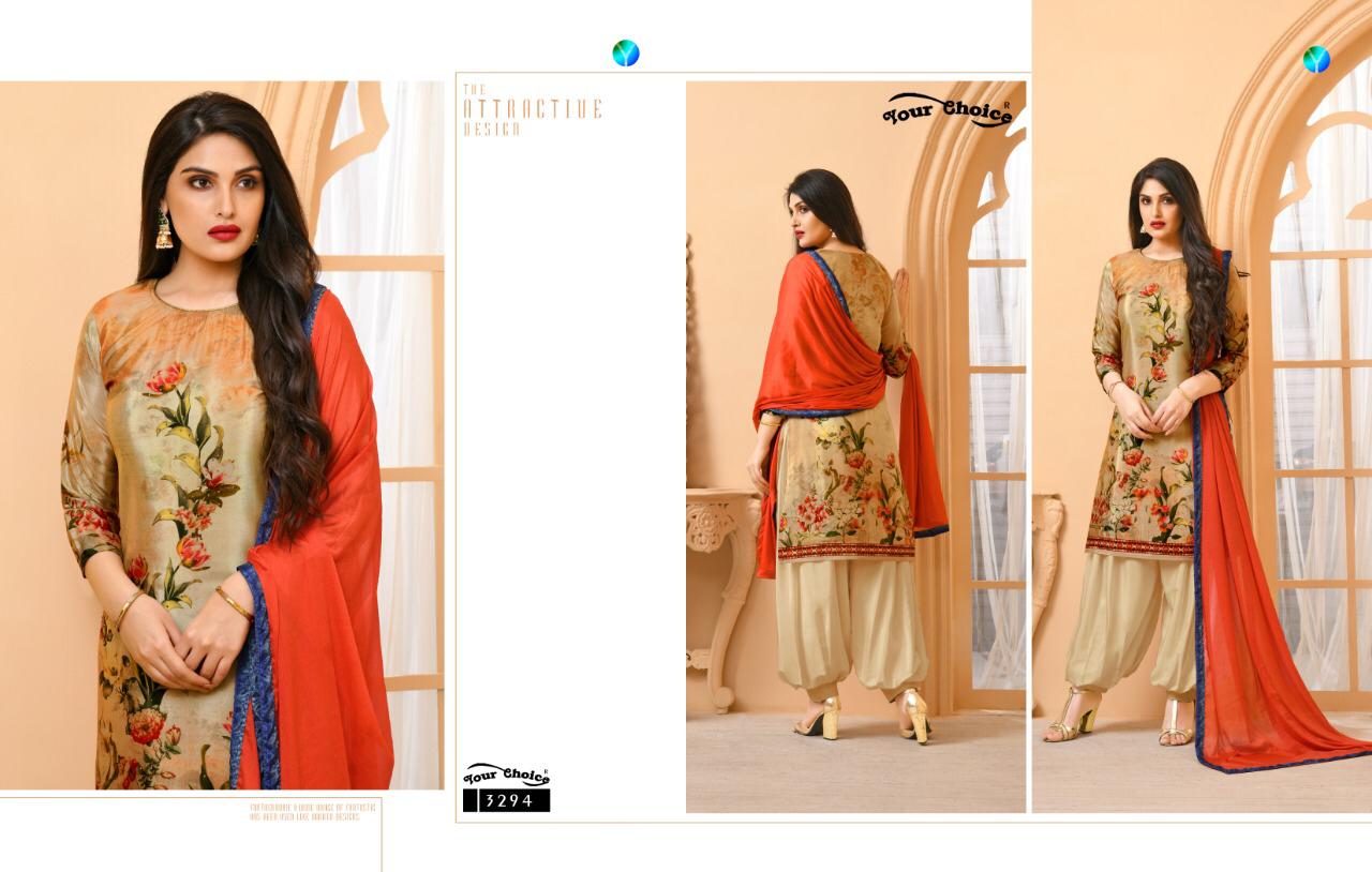 Your Choice Silky Digital Print Silk Crap Patiyala Style Suit In Surat Market