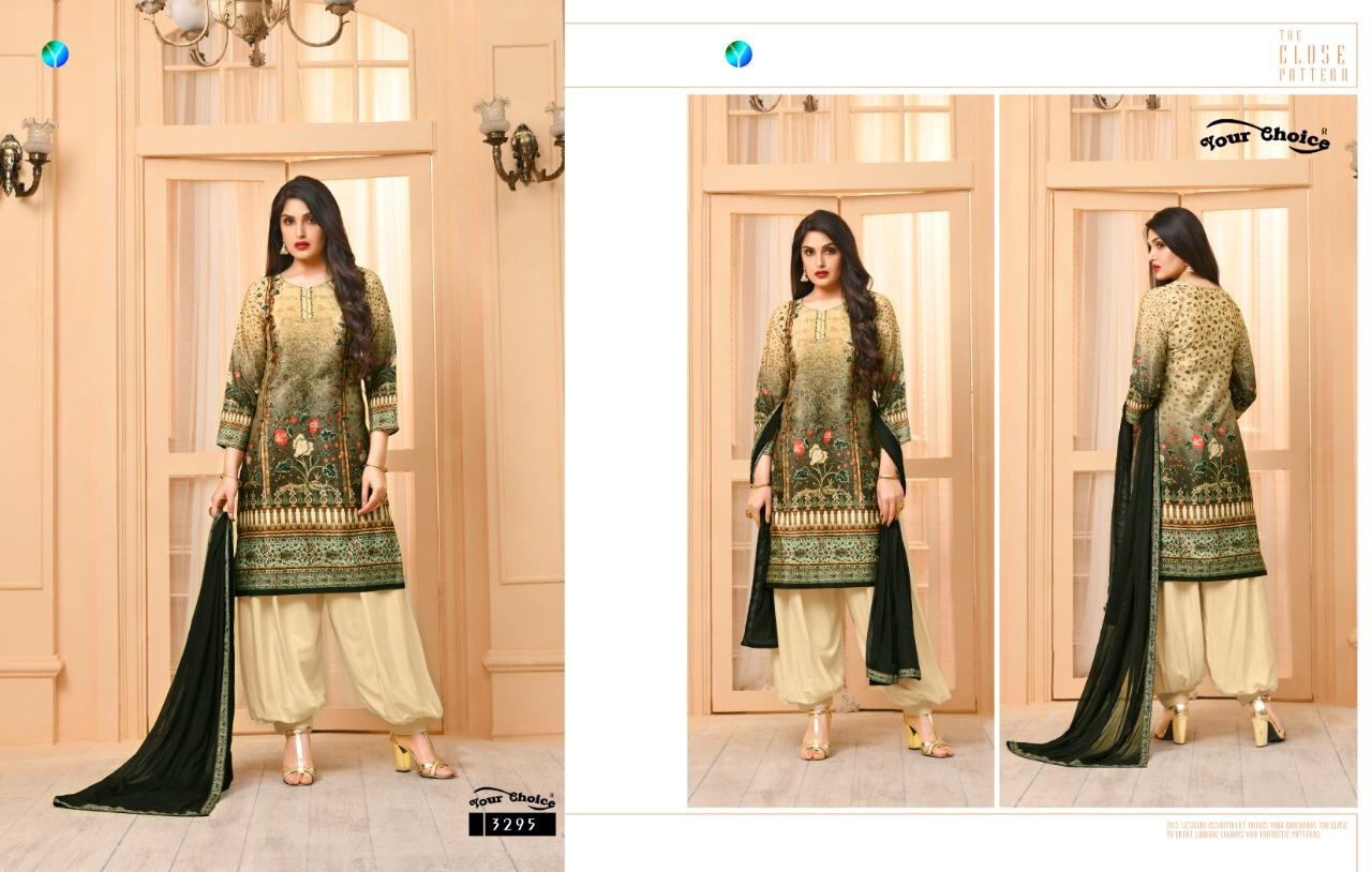 Your Choice Silky Digital Print Silk Crap Patiyala Style Suit In Surat Market
