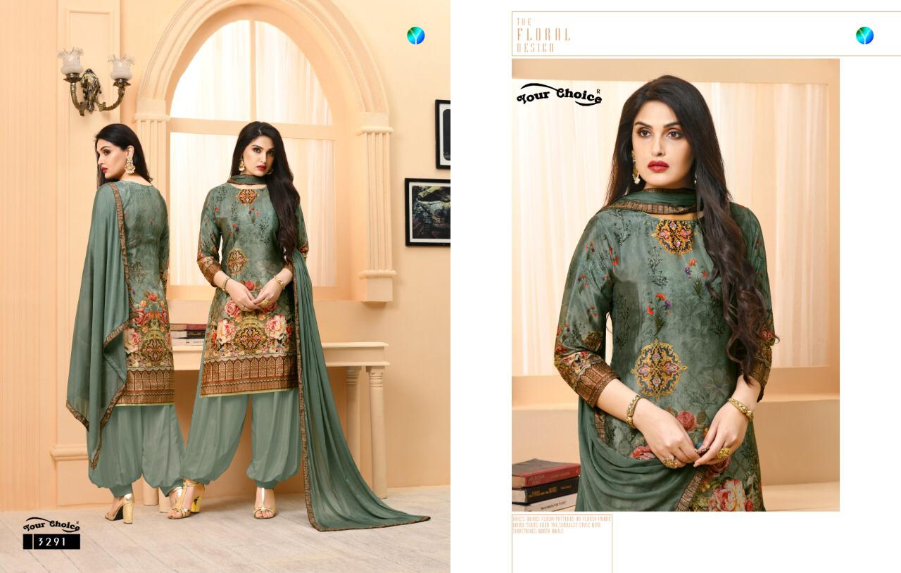 Your Choice Silky Digital Print Silk Crap Patiyala Style Suit In Surat Market