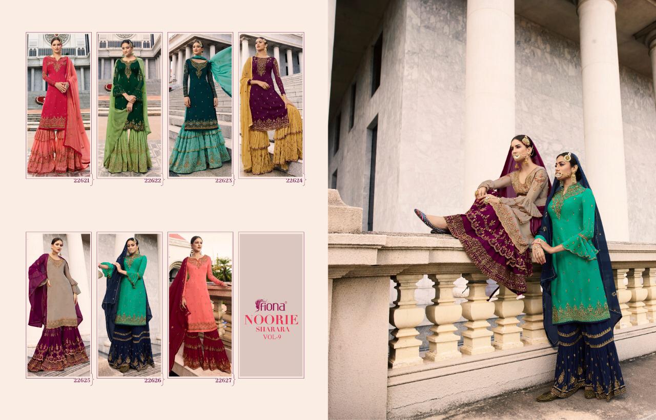 Fiona Noorie Vol 9 Traditional Wear Satin Georgette Sharara Style Suit Wholesaler