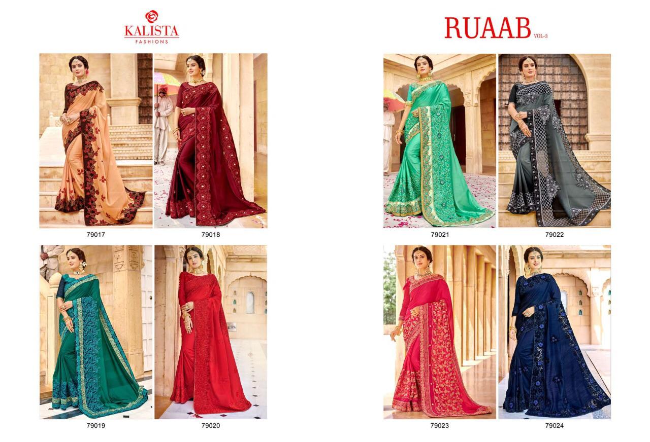 Kalista Ruaab Vol 3 Designer Embroidery Work Fashionable Saree Collection
