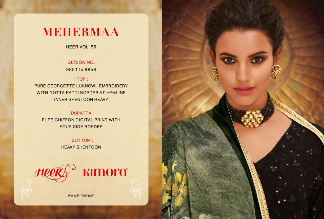 Kimora Present Meherma Heer Vol 56 Pure Georgette Designer Heavy Look Suit Trader