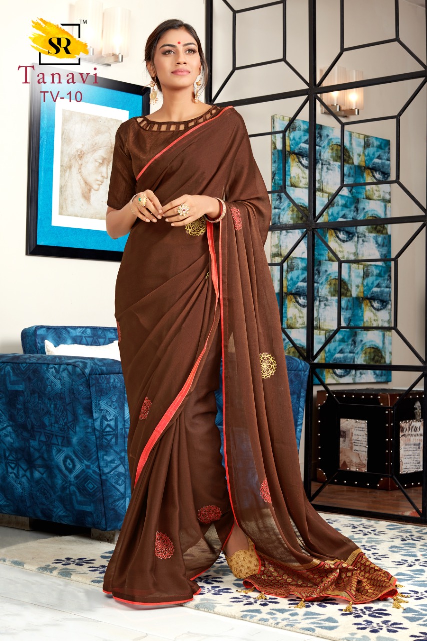Sr Brand Tanavi Bright Chiffon Sarees Wholesaler In Surat Market