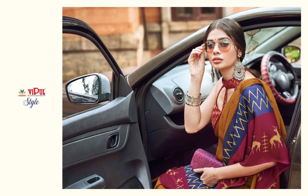 Vipul Launch Style Georgette And Brasso Multi Fabric Saree Online Shopping