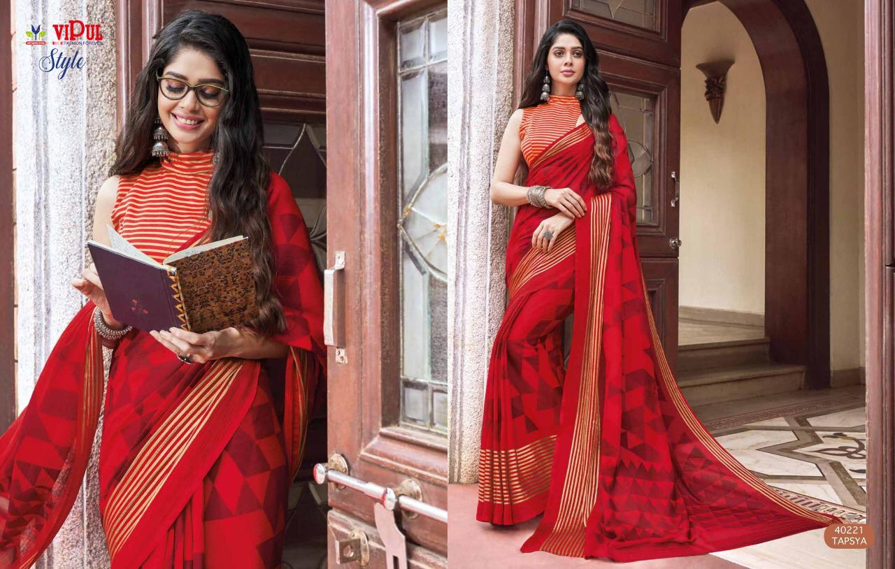 Vipul Launch Style Georgette And Brasso Multi Fabric Saree Online Shopping