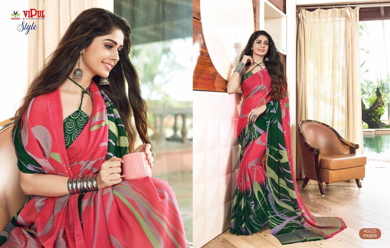 Vipul Launch Style Georgette And Brasso Multi Fabric Saree Online Shopping