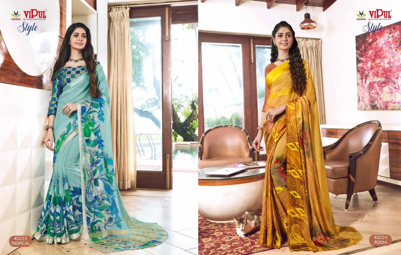 Vipul Launch Style Georgette And Brasso Multi Fabric Saree Online Shopping
