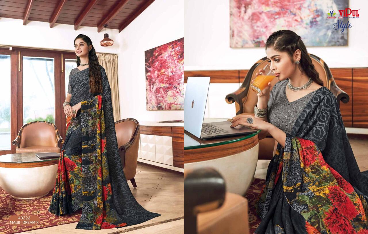 Vipul Launch Style Georgette And Brasso Multi Fabric Saree Online Shopping
