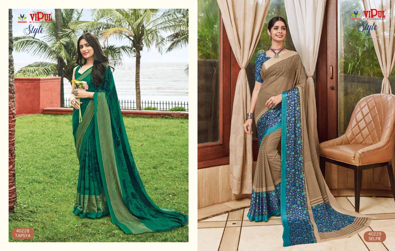 Vipul Launch Style Georgette And Brasso Multi Fabric Saree Online Shopping