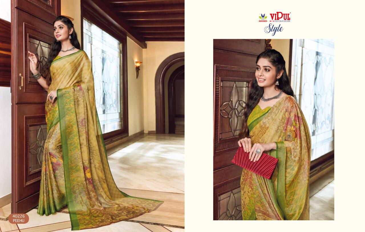 Vipul Launch Style Georgette And Brasso Multi Fabric Saree Online Shopping