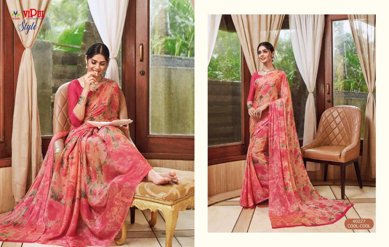 Vipul Launch Style Georgette And Brasso Multi Fabric Saree Online Shopping