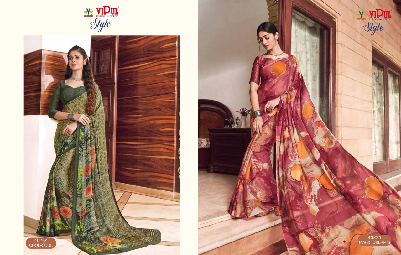 Vipul Launch Style Georgette And Brasso Multi Fabric Saree Online Shopping