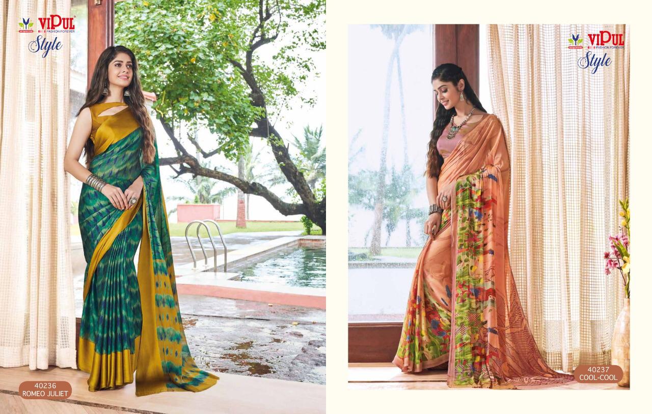 Vipul Launch Style Georgette And Brasso Multi Fabric Saree Online Shopping