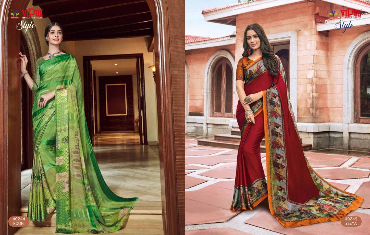 Vipul Launch Style Georgette And Brasso Multi Fabric Saree Online Shopping