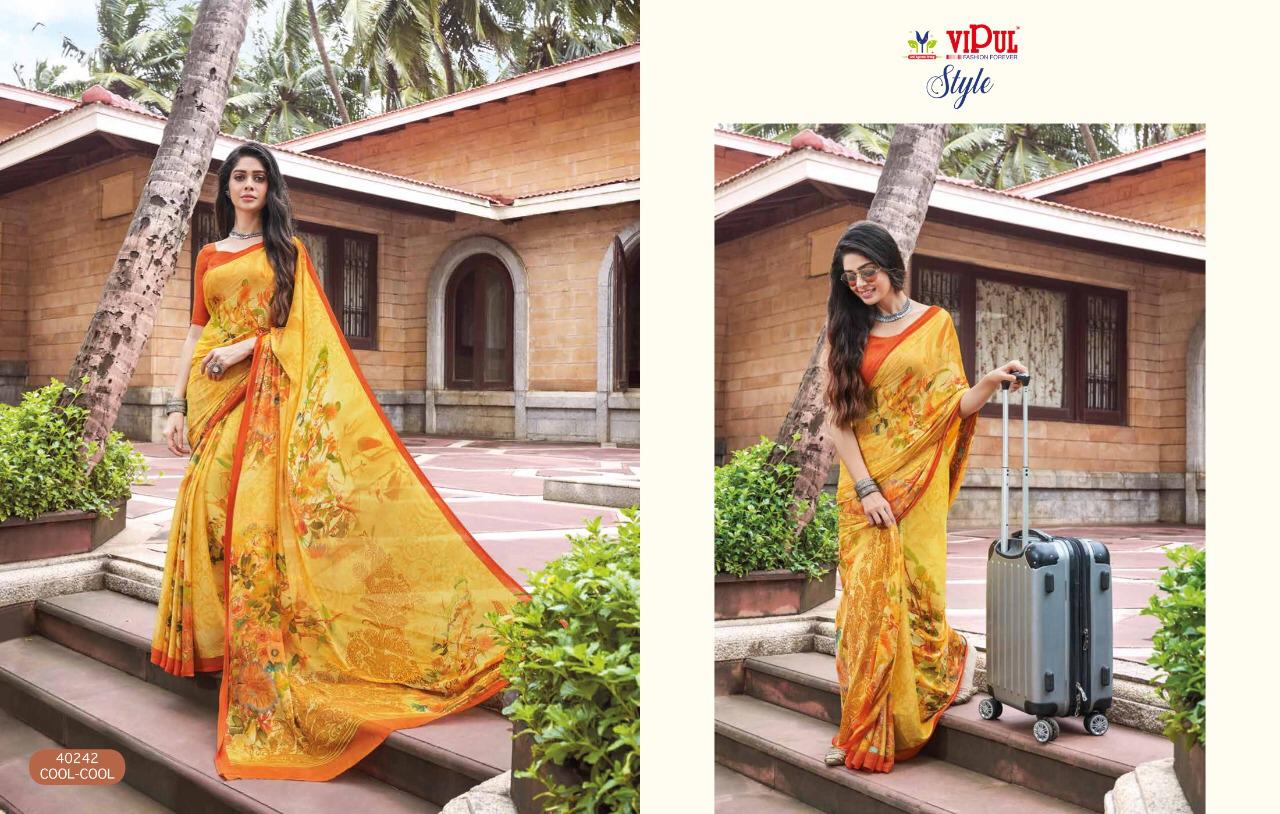 Vipul Launch Style Georgette And Brasso Multi Fabric Saree Online Shopping