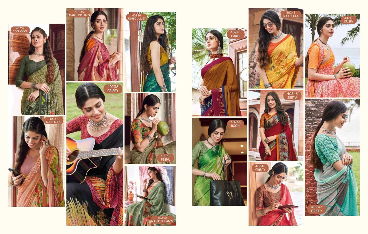 Vipul Launch Style Georgette And Brasso Multi Fabric Saree Online Shopping