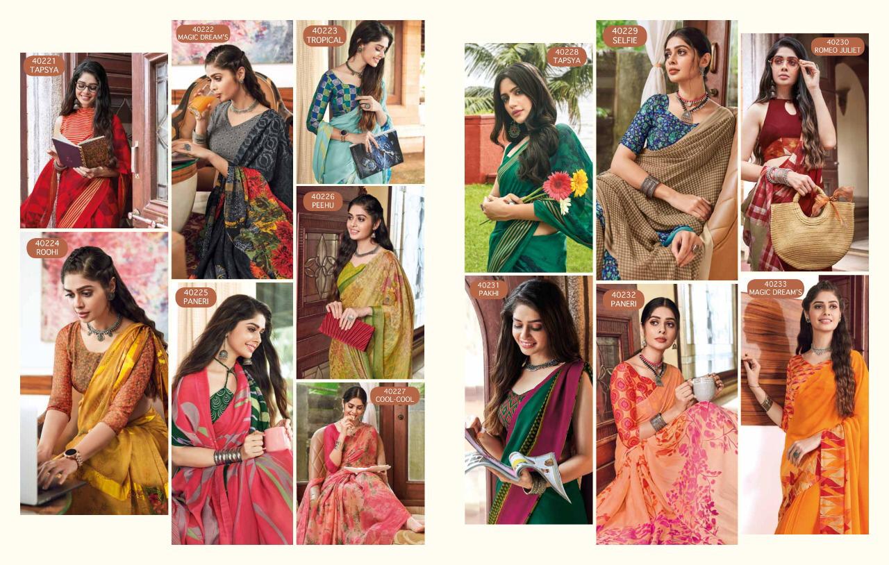 Vipul Launch Style Georgette And Brasso Multi Fabric Saree Online Shopping