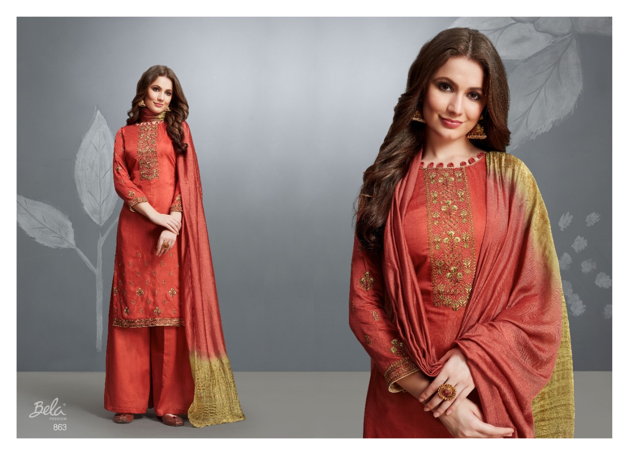 Bela Fashion Resham Cotton Silk Embroidery Designer Salwar Suit Catalogue