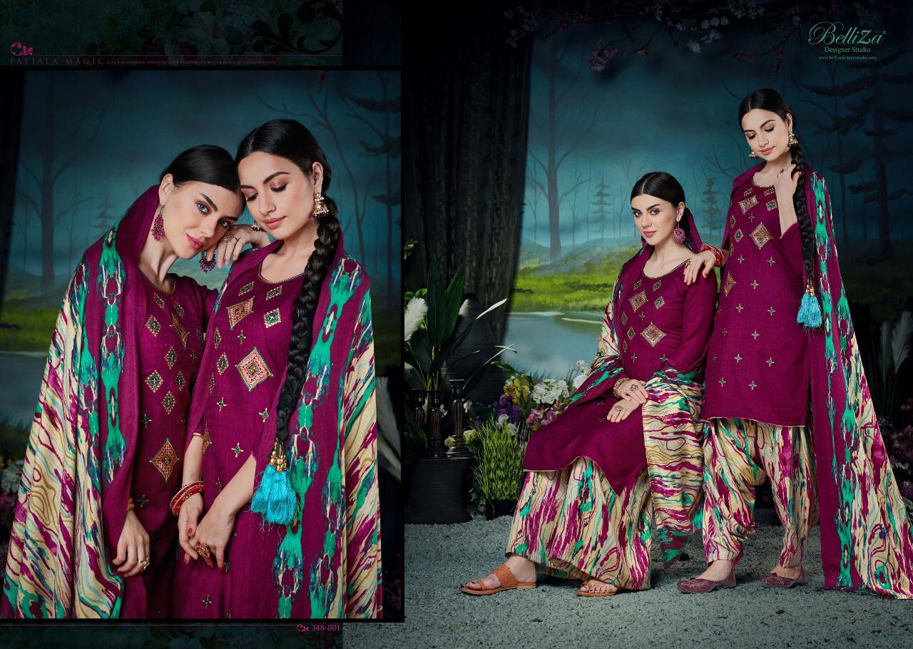 Belliza Designer Patiyala Magic Pashmina Printed Suits Catalog