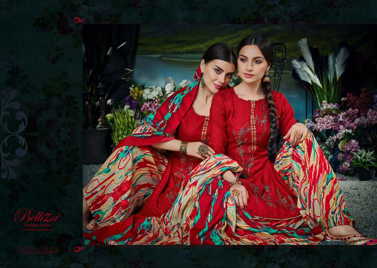 Belliza Designer Patiyala Magic Pashmina Printed Suits Catalog