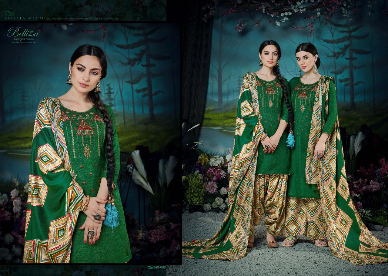 Belliza Designer Patiyala Magic Pashmina Printed Suits Catalog