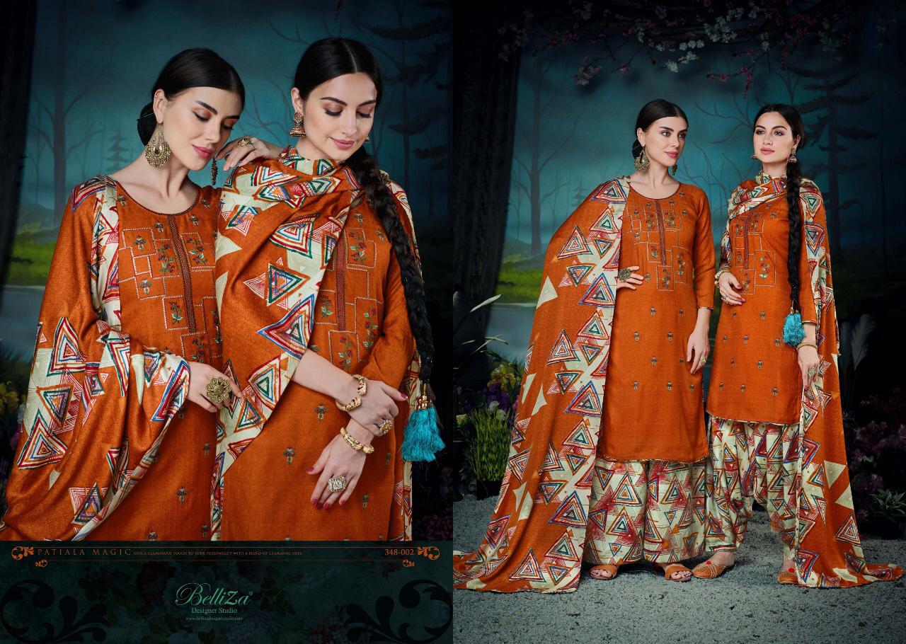 Belliza Designer Patiyala Magic Pashmina Printed Suits Catalog